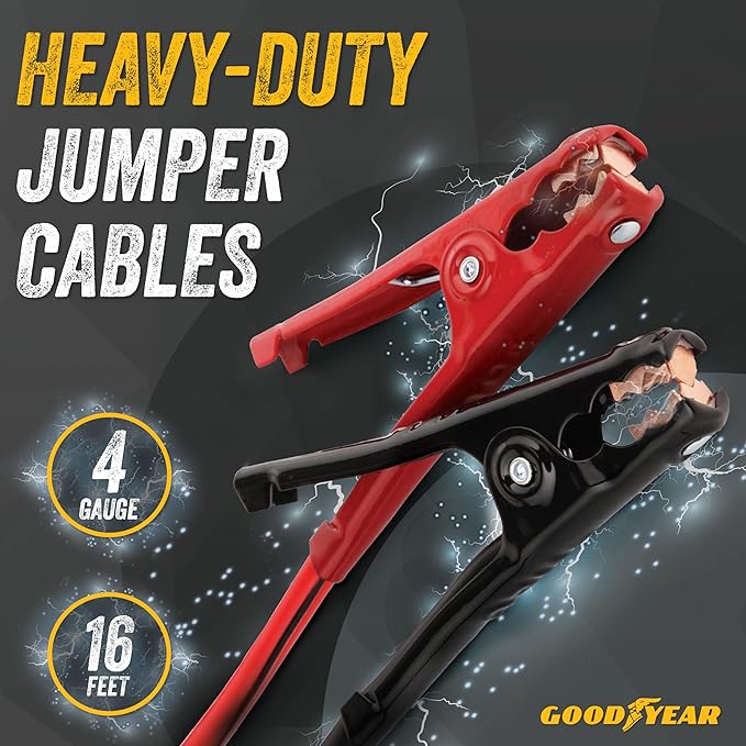 GOODYEAR Heavy Duty Jumper Cables for Car Battery – 4 Gauge 16 ft Booster Cables with Carrying Case for Cars, Trucks, SUVs, Emergency Roadside Kit