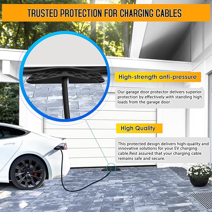 Ev Charger Cable Protector with Handle For Garage Door,Gap Minimizing Design Heavy Duty Soft Rubber Ev Charger Cord Protector Compatible for Tesla(Model 3/Y/X/S), J1772 Chargers,Prevents Damage