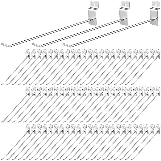Moxweyeni 100 Pcs Heavy Duty Slatwall Panel Hooks Hanging Metal Slat Wall Hanging Hooks Silver Slat Wall Hanger Commercial Grade Slatwall Pegs Accessories for Shop Retail Display(10 Inch)