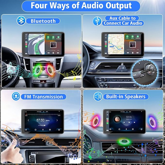 Portable Wireless with Apple CarPlay and Android Auto Screen for Car, 7" HD Touch Screen Car Stereo with Mirror Link, Bluetooth 5.2, Backup Camera, AUX,FM Transmitter for All Vehicle