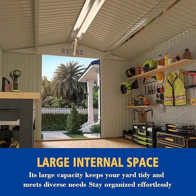 8X10 FT Outdoor Storage Shed with Window, Metal Sheds & Outdoor Storage with Lockable Door and 4 Vents, Outside Storage Shed Waterproof for Backyard, Garden, Patio, Gray