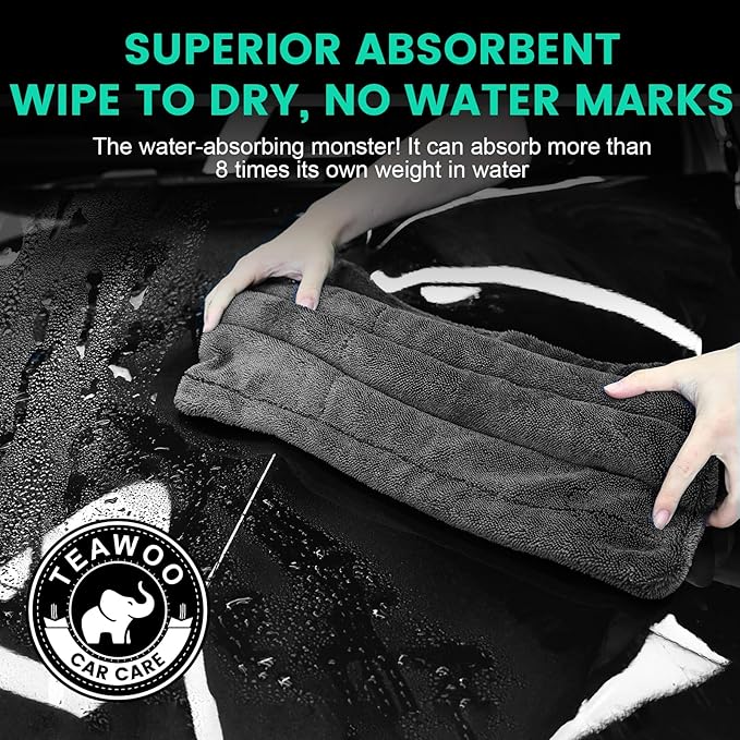 2 Pack Double-Sided Car Care Extra-Large, Ultra-Absorbant Microfiber Drying Towel for Cars and Trucks, Super Absorbent Car Drying Towel, 1300GSM, 35" x 24"
