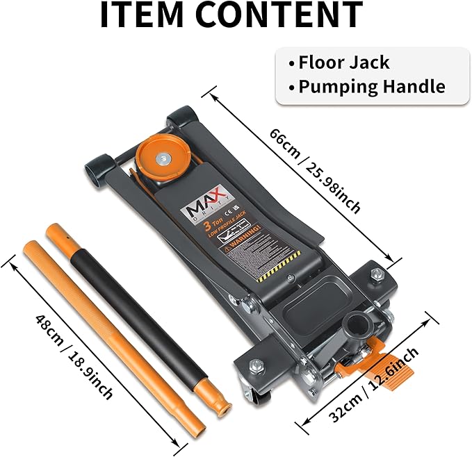 3-Ton (6600lbs) Low-Profile Dual Pistons Heavy-Duty Steel Racing Floor Jack with Quick Lift Hydraulic Pump, Foot Pedal and Magentic Pad for Car Maintenance (Orange, 3 Ton Low Profile)