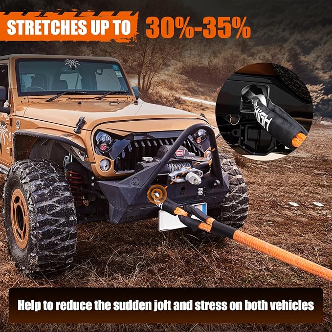 MAIKEHIGH 1-1/8" x 30ft Kinetic Tow Rope(56,000LBS), Heavy Duty Recovery Rope with 2 UHMWPE Soft Shackles, 30+% Elasticity Off Road Recovery Kit Towing Straps for Vehicle Trucks Tractor Car