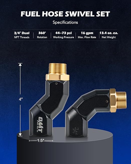 Orion Motor Tech 2pcs 3/4" NPT Fuel Hose Nozzle Swivel Kit, Multi Plane 360 Rotating Fuel Tank Adapter Swivel Coupler Set with Accessories