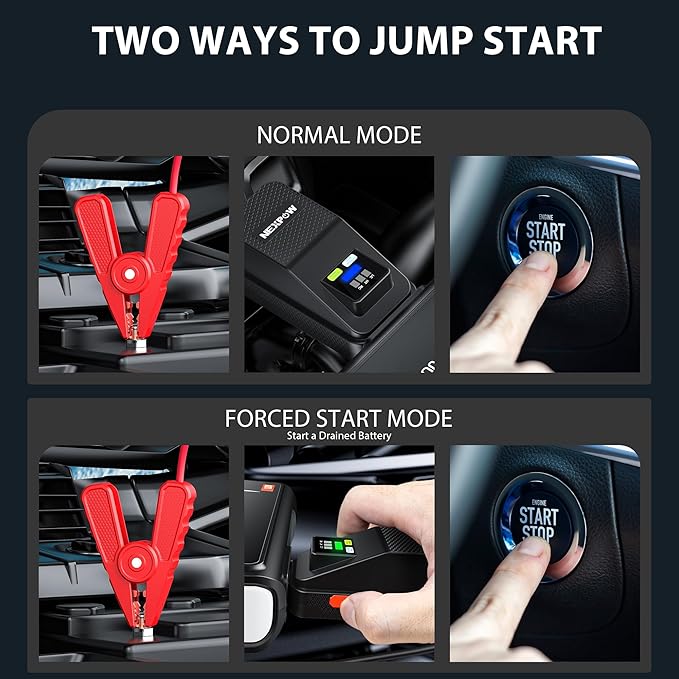 Car Jump Starter 3000A, NEXPOW 12V Battery Jumper Start Pack Kit for Up to 9.0L Gas & 7.0L Diesel Engines, Portable Jump Box with Jumper Cables, USB Quick Charge, LED Flashlight for Car, Motorcycle