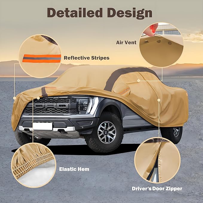 Car Cover Waterproof All Weather Compatible with Ford F150, Outdoor Anti-UV Sun Rain Protection Full Exterior Cover (Camel with Brown)