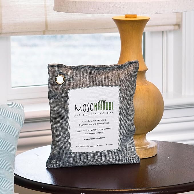 Moso Natural Air Purifying Bag 500g (2 Pack) Premium Bamboo Charcoal Odor Absorber for Home, Bedroom, Kitchen, Basement | Unscented Pet Odor Eliminator | Large Charcoal Deodorizer Bag Covers 250sqft