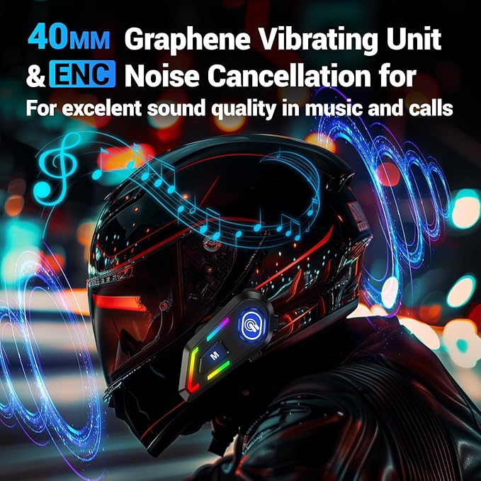 Motorcycle Helmet Bluetooth, Helmet Speakers with 2 Type Mics, Hands Free Call/Music/IPX5/Noise Cancellation/Wake Up Siri/Can Connect Two Mobile Phones, Motorcycle Bluetooth Headset C5