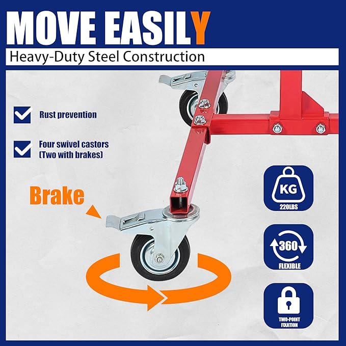 HECASA Adjustable Car Door Installer and Remover Jack Lift Hoist w/Swivel Castors & Straps Hoist Jack Stand Dolly Heavy Duty Auto Body Car Door Floor Jack Stand Steel Red