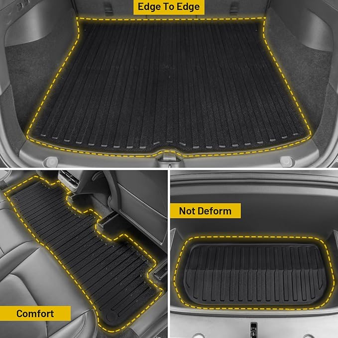 Floor Mats for 2021-2025 Tesla Model Y Custom Fit All Weather TPE Trunk Mats Front & Rear Waterproof Anti-Slip Cargo Liners Accessories for 6 Car Mats 5-Seater (Not Fit 7-Seat)