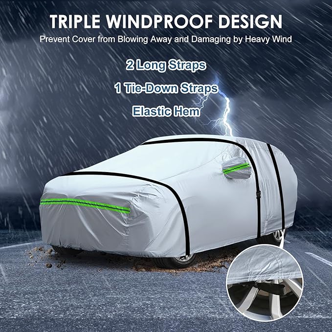 AUQDD 6-Layers Premium MPV Car Cover Waterproof All Weather Weatherproof UV Sun Protection Snow Dust Storm Resistant Outdoor Exterior Custom Form-Fit Full Padded Car Cover with Straps 180"-198" K16
