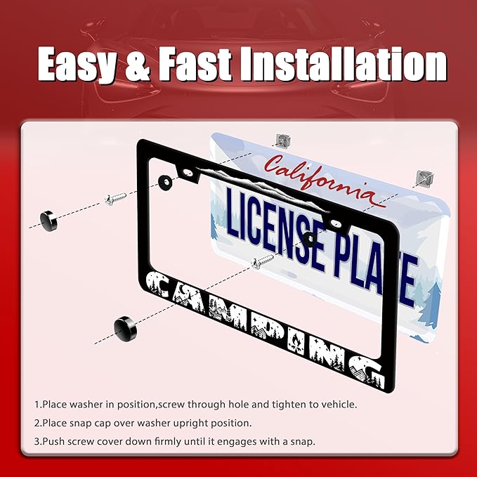 Camping License Plate Frame Mountains License Plate Holder Forest for Car Decorative Parts Stainless Stee License Plate for Standard Us Canada Funny License Plate Frames 12x6 Inch