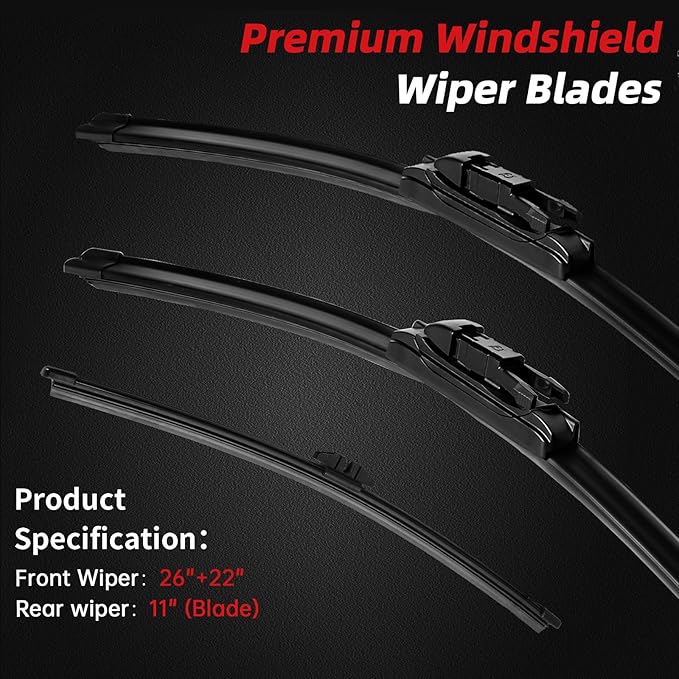 OTUAYAUTO Windshield Wiper Blades - Replacement for Ford Explorer 2011-2019 - Front and Rear Wiper Blades Set, Original Equipment Replacement, Pinch Tab - 26"+22"+11" (Set of 3)