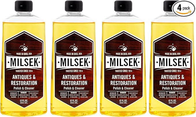 Milsek Antiques & Restoration Polish & Cleaner - Home Essential Cleaning Supplies for Home Improvement of any Wood Antiques or Heirlooms - 12 Fl Oz (Pack of 4)