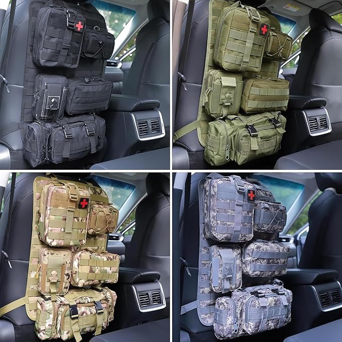 Universal Tactical Seat Back Organizer Vehicle Molle Panel Organizer Storage Bag with 5 Detachable Molle Pouch for All Vehicel Such as Jeep,Truck,SUV, Car, Ford,Chevy etc