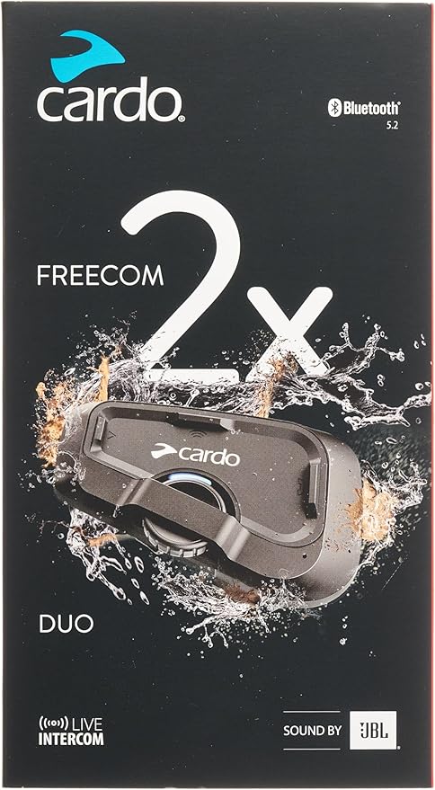 Cardo Systems FREECOM 2X Motorcycle 2-Way Helmet Bluetooth Communication System Headset Intercom, Universal Bluetooth Connectivity, Waterproof, 40mm Speakers - Dual Pack