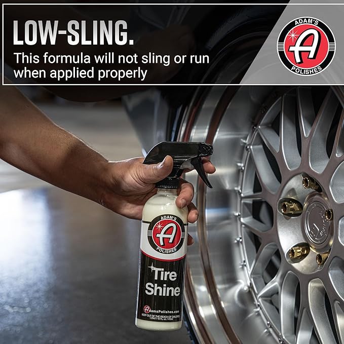 Adam's Tire Shine 16oz - Easy to Use Spray Tire Dressing W/ SiO2 for Glossy Wet Tire Look w/No Sling | Works on Rubber, Vinyl & Plastic | USA Made
