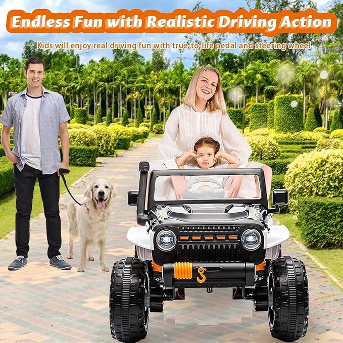 Hetoy 24V 2 Seater Ride On Car for Kids, Electric Truck with Remote Control, Ride on Truck w/ 4-Wheeler Suspension, 4x55W Powerful Engine, 4WD Battery Powered, LED Lights, Soft Braking（Black）