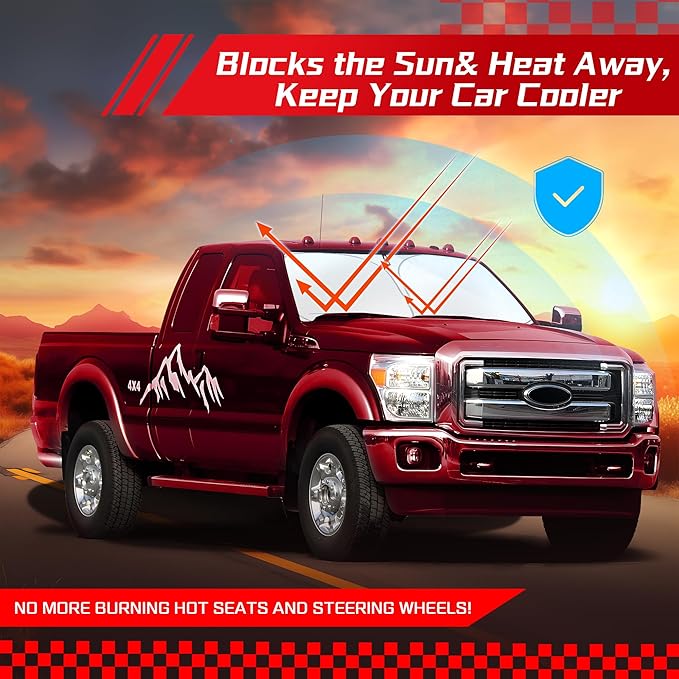 ARISMOTOR Windshield Sun Shade for Ford Super Duty F250 F350 F450 F550 2017-2025, Custom Fit Foldable Front Window Sunshade Sun Visor Protector, Block UV Rays Keep Your Car Cooler