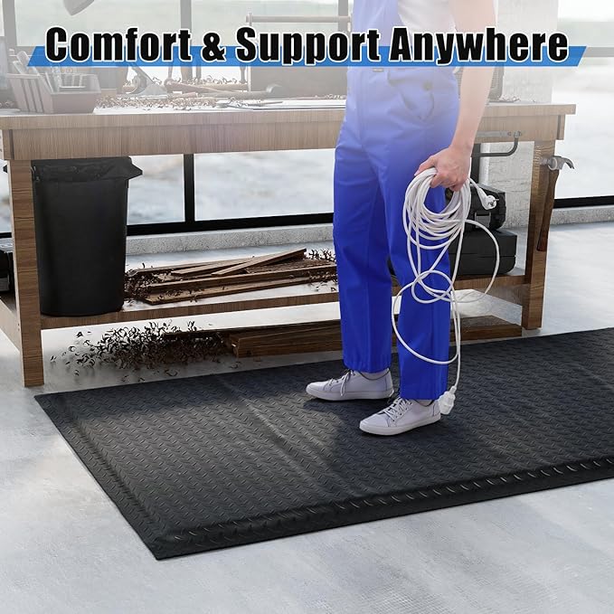 tonchean 3' x 7' Anti Fatigue Mats Industrial Extra Thick 15/16" Ergonomic Standing Floor Pad, Work Mats for Machinist Workshop Garage, Reducing Pressure - Black