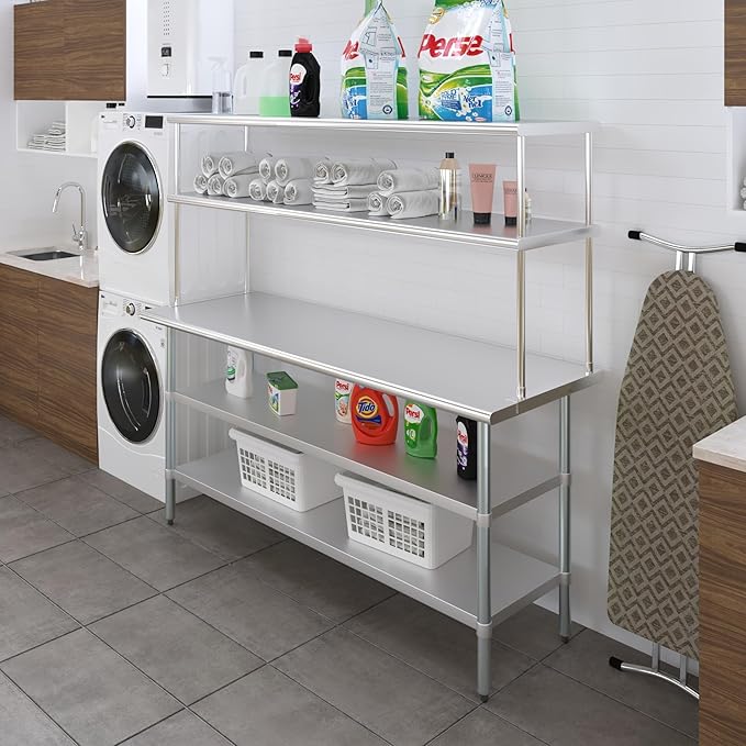 AmGood Stainless Steel Work Table with 2 Shelves | NSF (24" x 72" Table with 2 Shelves + 18" Overshelf)