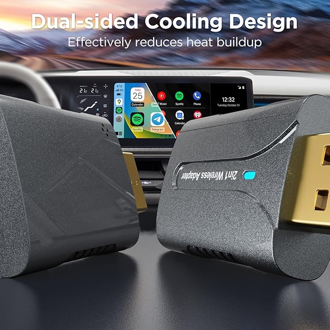2in1 CarPlay Android Auto Wireless Adapter, Mini Car Play Cars Stick, Fast Auto Connection for OEM Wired CarPlay Car Model 2017 Above, for iPhone iOS 12 /Android 11 Above, Silver