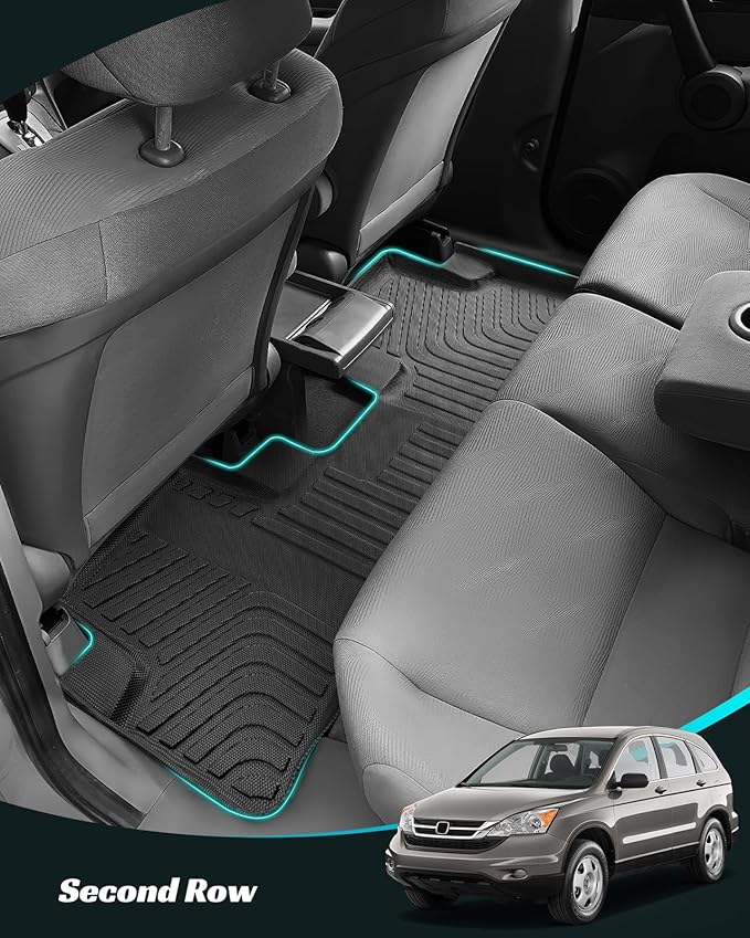 Car Floor Mats for Honda CRV 2007-2011 Full Set, All Weather Floor Liners Custom Fit Water-Resistant Non-Slip Rubber Mat for Cars, Automotive Carpet Protector Accessory for CRV 2007-2011 Black