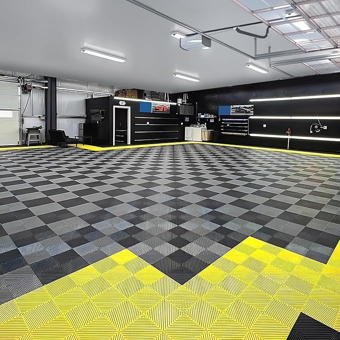 15.7"x15.7" Garage Flooring Tiles, Non-Slip Interlocking Plastic Garage Floor Mat, Garage Organization & Garage Storage, Vented Pattern (red, 25pcs)