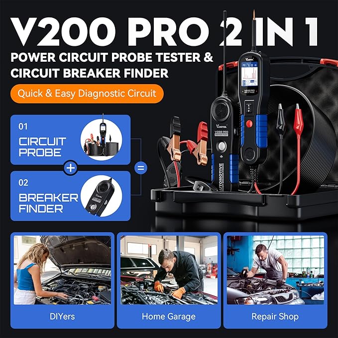 VDIAGTOOL V200 Pro Automotive Power Circuit Probe Tester Breaker Finder Tool, 12/24V Electrical Open Short Circuit Finder, Wire Tracer, AC/DC Trailer Relay Fuse Test for 99% Cars