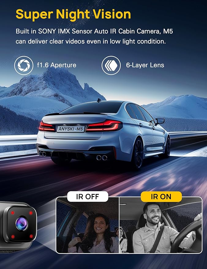 3 Channel 4K Dash Cam Front and Rear Inside, Built-in 5G WiFi, 4K+1080P+1080P Dash Camera for Cars with 64GB Card, Dashcam with Loop Recording, G-Sensor, 24H Parking Monitor, Silver