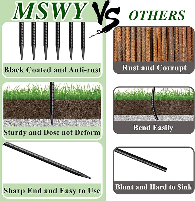 16 Inch Rebar Stakes 10 Pack Heavy Duty Ground Anchors 1/2 Inch Diameter Galvanized Steel Asphalt Anchoring Metal Spikes for Speed Bump, Parking Curb and Camping Tent