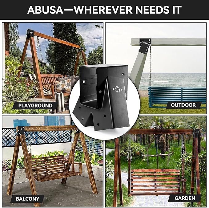 Heavy Duty Swing Sets Brackets Including 2 Black A-Frame Swing Set Brackets and 4 Swing Hangers for Playground Equipment Mounting Parts Hardware Included (Black New Edition)