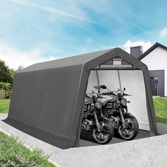8' x 14' Outdoor Storage Shelter Shed- Heavy Duty Storage Tent with Roll-up Ventilated Windows, Portable Garage Zipper Storage shed for Bike, ATV, Motorcycle Shelter, Gray