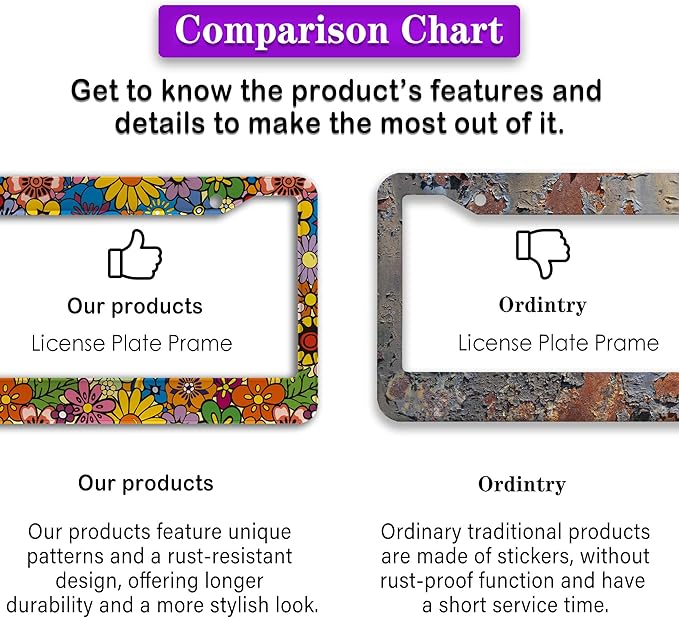 License Plate Frames Multicolor Car Plate Frames Abstract Hippie Flowers Universal Aluminum Car Accessory 2 Pack with Screw Covers Set