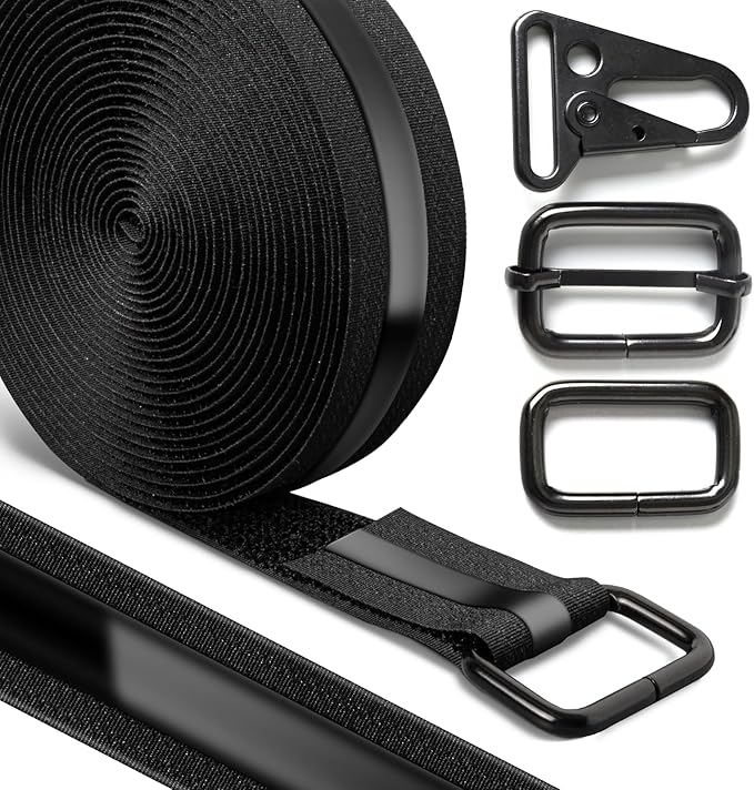 1.18" x 16' Heavy-Duty Fastening & Super Anti-Slip Cinch Straps with 22 Buckles, Black Nylon Hook and Loop, Reusable for Organization & Storage