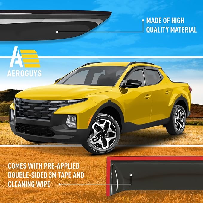 Extra Durable Window Deflectors Tape-On Window Visors Rain Guards Fit for Hyundai Santa Cruz 2022-2025, Sun Visors, Wind Vent for Shades, Exterior Car Accessories - 4pcs. AG0727