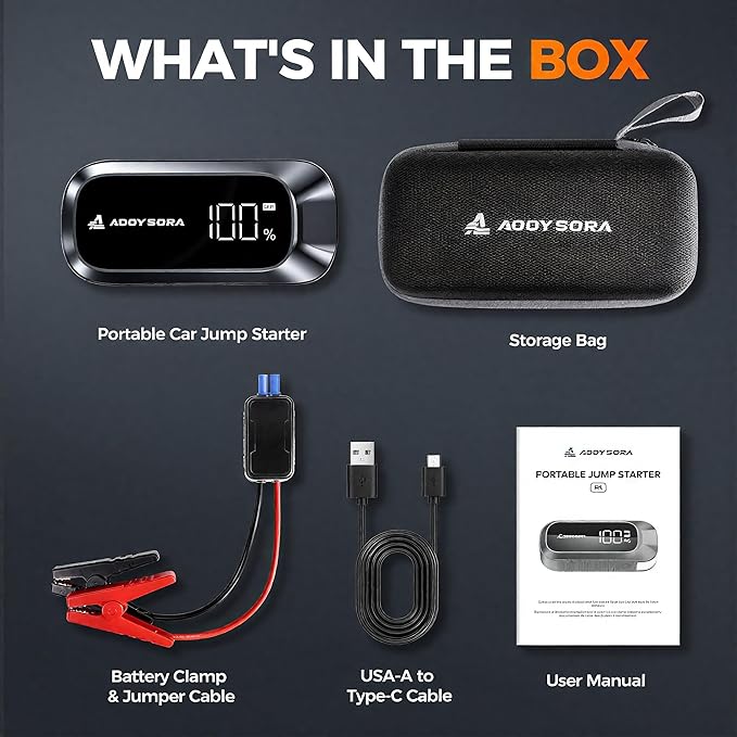 3000A Car Battery Jump Starter,16000mAh Jump Starter Battery Pack Up to 9.0L Gas & 7.0L Diesel, 12V Portable Car Jump Starter with LED Screen/3 Modes Flashlight/Jumper Cable