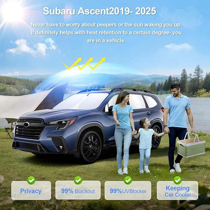 8pcs Car Window Shades for Subaru Ascent 2019-2024 2025 Accessories,Windshield Side Rear Full Sunshade,Sun Visor UV Blocking, Privacy Protection and Blackout for Camping Outdoor