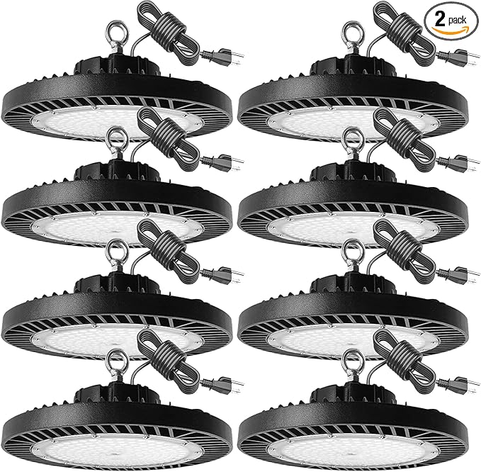 8Pack 250W UFO LED High Bay Light,30000lm 6000K Daylight 2500W Equivalent with US Plug Cable LED Garage Lights Commercial Warehouse Area Light Workshop Garage Factory Lowbay Area Lighting