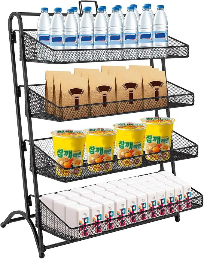 Retail Display Rack 4-Tier Market Merchandise Display Shelf Tabletop Fruit Vegetable Display Shelving Snack Shelf Countertop for Retail Store Home Store Market (10”D X 16”W X 20”H)