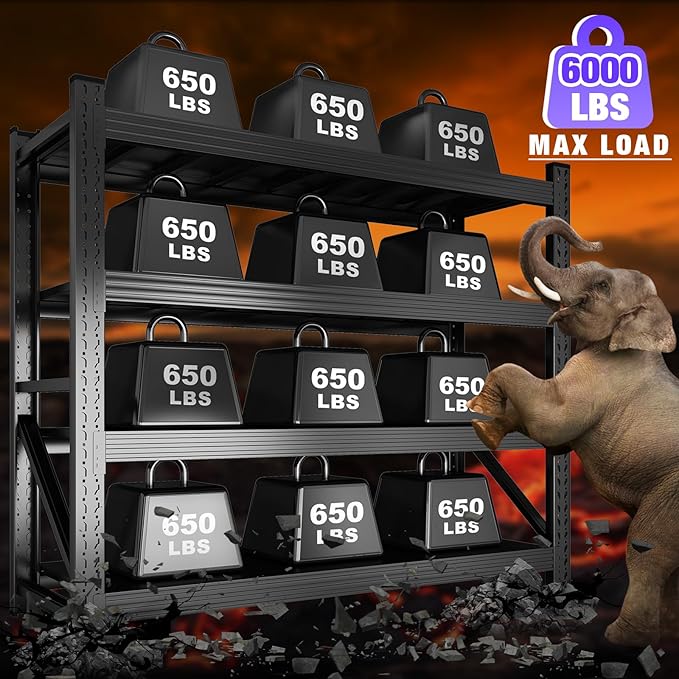 Metal Garage Shelving Heavy Duty, 4-Tier Adjustable Wire Storage Garage Shelves, 6000 LBS Loads Industrial Shelving Units for Garages, Warehouses, Kitchen, Black, 59" W x 24" D x 59" H,3 Pack
