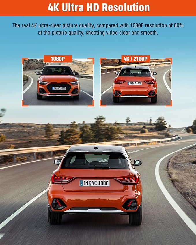 3 Channel Dash Cam,4K+1080P Dash Cam Front and Rear Inside, Dash Camera for Cars, Triple Car Camera with 32GB Card,Built-in G-Sensor, 2’’ IPS Display Car Camera,Loop Recording,24Hr Parking