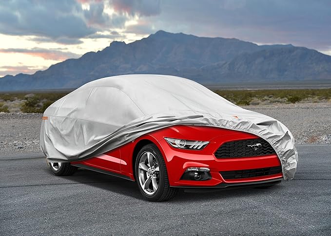 Kayme 6 Layers Car Cover Custom fit for Ford Mustang/Shelby (1964-2025) Waterproof All Weather for Automobiles, Outdoor Full Cover Rain Sun UV Protection.Silver