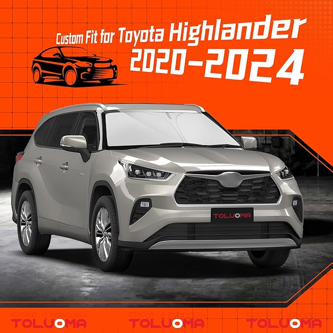 Custom Fit Windshield Sun Shade for Toyota Highlander 2020-2025 - Full Coverage, 210T Reflective Fabric, Double-Layer Design - Blocks 99% UV Rays, Keeps Car Cool, Easy to Install and Store