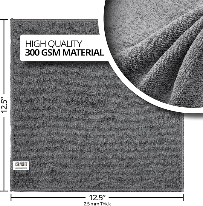 CERAKOTE Microfiber Towels (12 Pack) - Cleaning and Application Towels Durable Microfiber Material - 300 GSM Lint-Free Towel - Ideal for Car, Home, Shop and Office Cleaning
