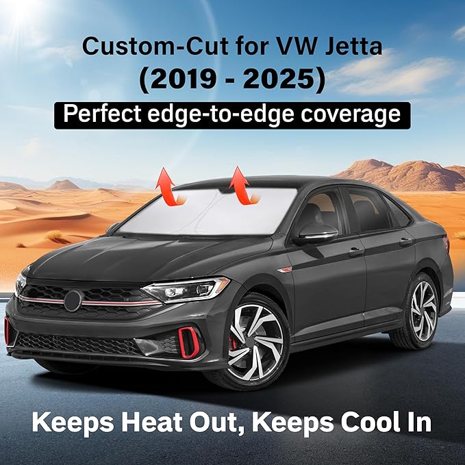 for Volkswagen Jetta 2019-2025 Windshield Sunshade -EcoNour Sunshade 240T Polyester Material Cars Sun Visor Reflector Blocks UV Rays Foldable Sunshade Interior Protection Volkswagen Jetta Accessories