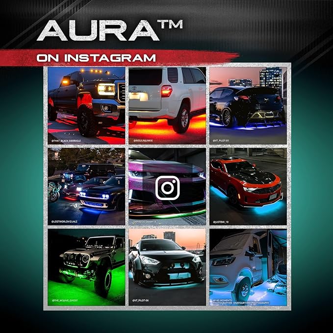 OPT7 Aura Pro Underglow LED Lights with APP & Remote Control, RGB Multicolor Mode, Music Sync, 4 PCS Waterproof Rigid Aluminum Light Bar, Exterior Underbody Lighting Kit Universal Fit for Car Truck RV