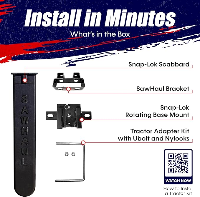 SawHaul Snap-Lok Universal Chainsaw Carrier Kit for Tractors and Skid Steers – 28 Inch Black Scabbard with Rotating Mount – Compatible with All Chainsaw Brands – Made in USA