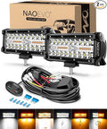 NAOEVO 7 Inch LED Light Bar, White Amber Offroad Fog/Driving Lights LED Pods with Strobe/Memory Function, 2 Leads Wiring Harness Included, Work for Truck Boat ATV UTV, 2-Pack (6 Modes)